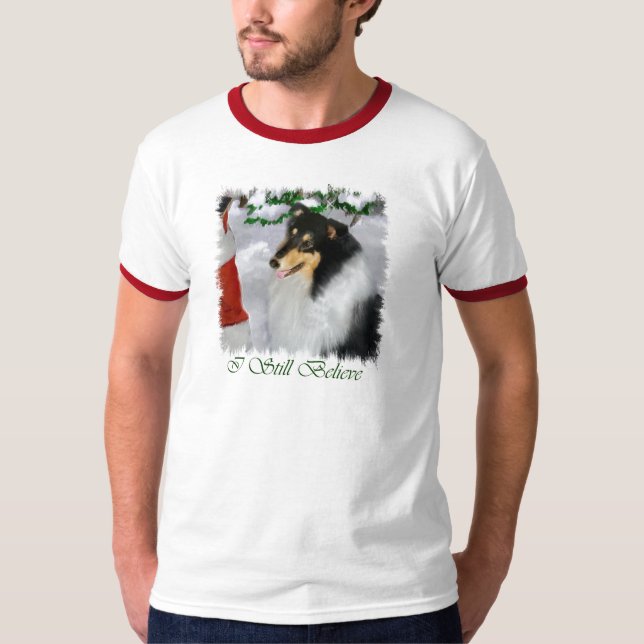 Camiseta Presentes de Natal de Collie Rough Rough Tricolor (Frente)