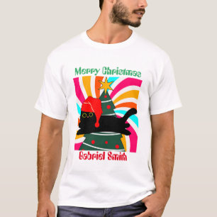 Camiseta presentes de natal de gatos, nome personalizado
