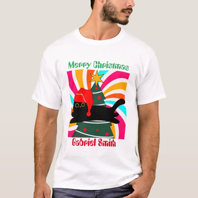 Camiseta presentes de natal de gatos, nome personalizado (Frente)