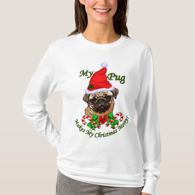 Camiseta Presentes de Natal dos Pug Amantes (Frente)