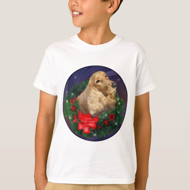 Camiseta Presentes de Natal em Inglês Cocker Spaniel (Frente)