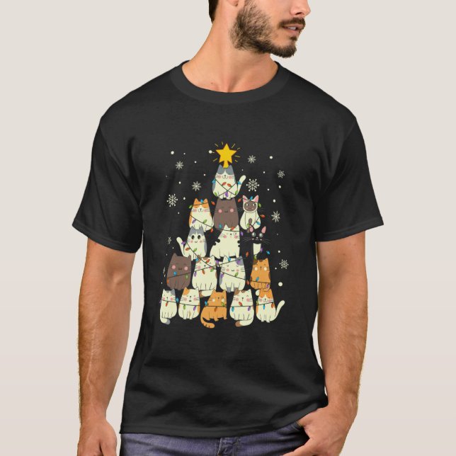 Camiseta presentes de natal engraçados Árvore de Natal Cat3 (Frente)