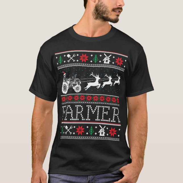 Camiseta Presentes de Natal Feios Farmer Trators (Frente)