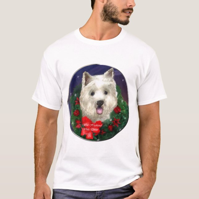 Camiseta Presentes de Natal no Terrier White Highland West (Frente)