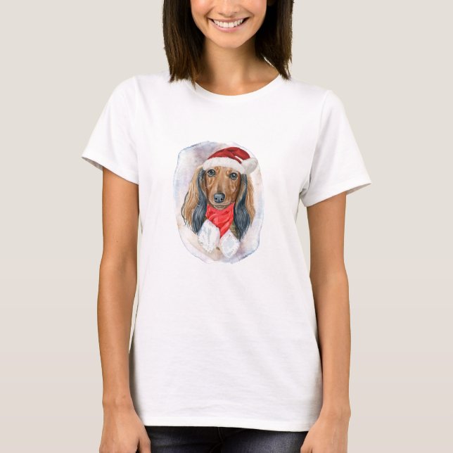 Camiseta Presentes de Natal para Amantes de Cachorros Dachs (Frente)