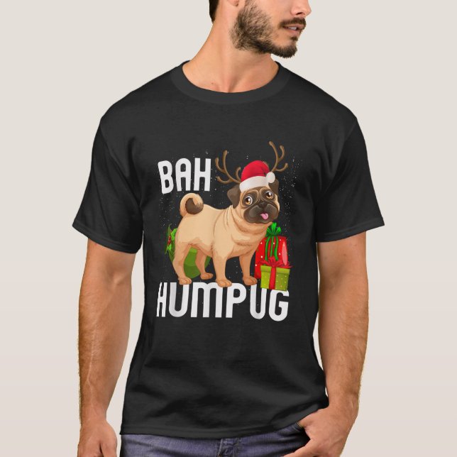 Camiseta Presentes de Natal para Bebês Puggle Hum Pug Cães  (Frente)