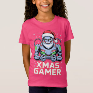 Camiseta Presentes de Natal para Gamer Cyber Santa Robô Nat