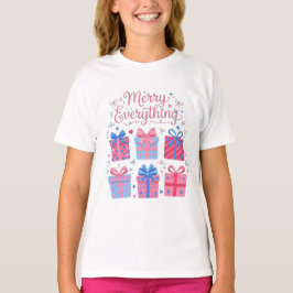 Camiseta Presentes de Natal Tudo Feliz Arco Estrelas Coraçõ