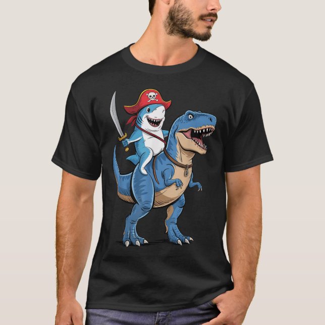 Camiseta Presentes De Pirata Do Dinossauro T Rex Para Garot (Frente)