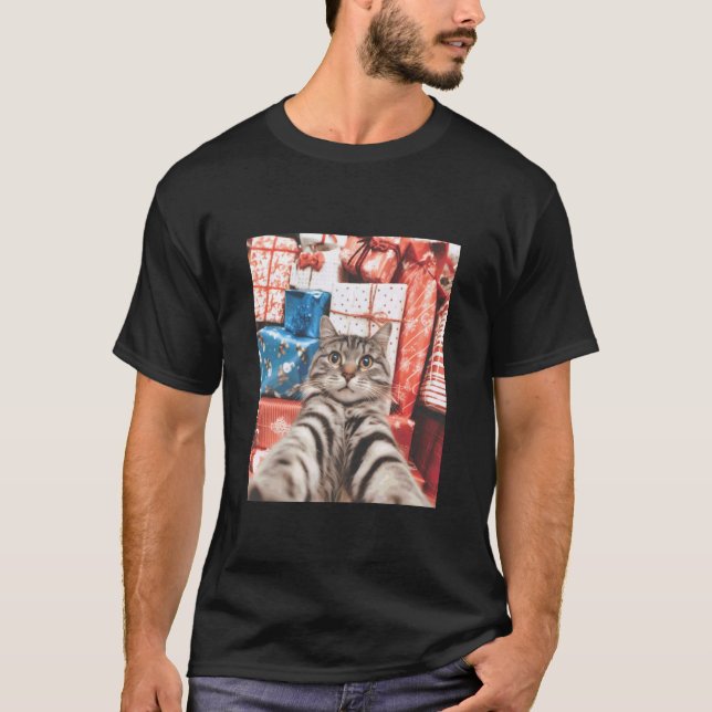 Camiseta Presentes de Selfie de Gato de Natal Gato Engraçad (Frente)
