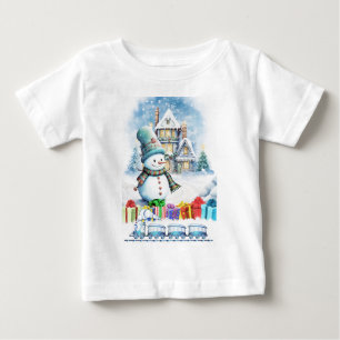 CAMISETA PRESENTES DO NATAL SNOWMAN E COMBOIO DE BRINQUEDOS