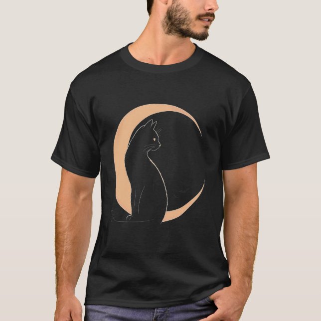 Camiseta Presentes Florais de Noite ao Luar com Gato Preto  (Frente)