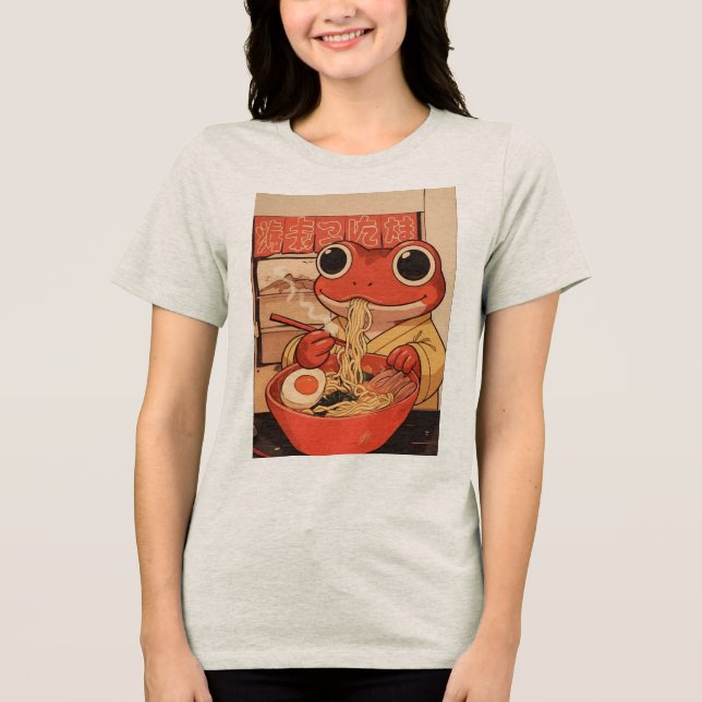 Camiseta Presentes 'Sapo Fofo Comendo Ramen Sem Motivo' (Frente)