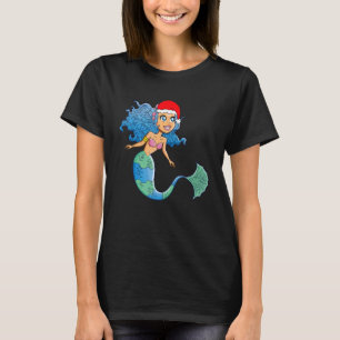 Camiseta Presépio de Mermaid Natal chapéu de Papai Noel Nat