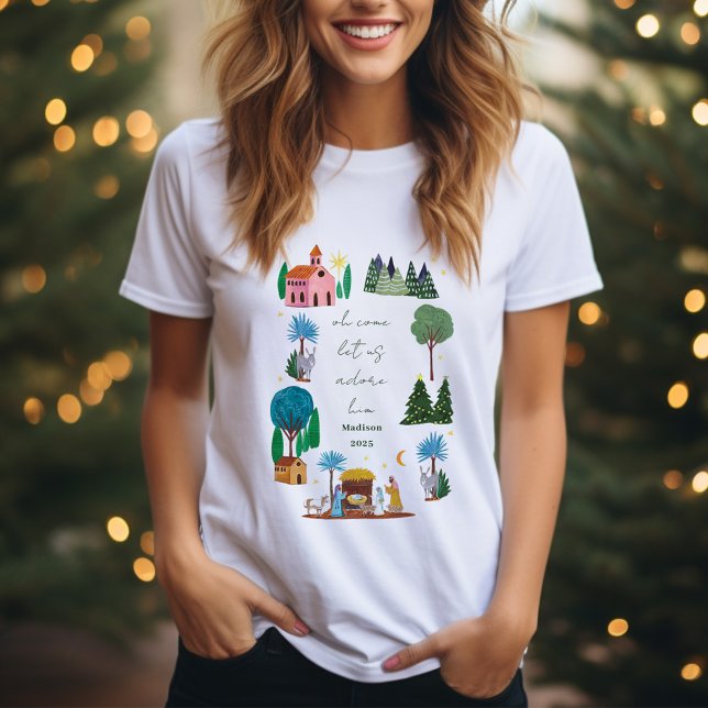 Camiseta Presépio Religioso de Natal (Religious Christmas Nativity Scene T-Shirt)
