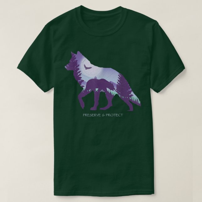 Camiseta Preserve And Protect Wolf Eagle Bear  (Frente do Design)