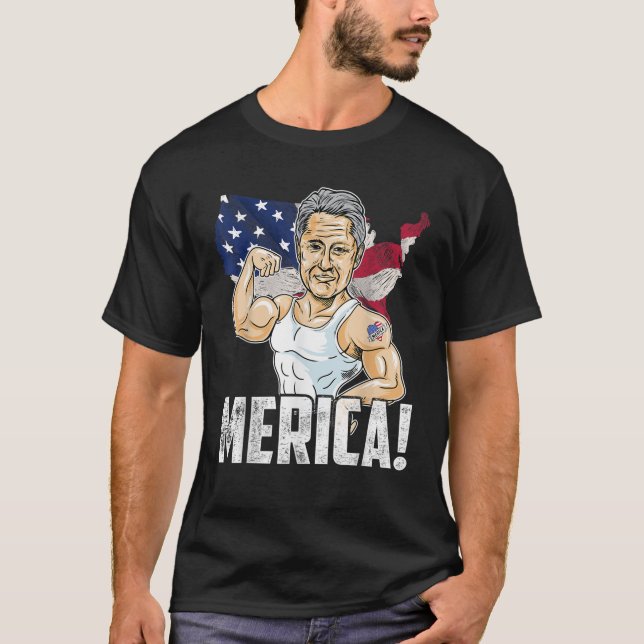 Camiseta Presidente Bill Clinton Merica 4 de julho Engraçad (Frente)