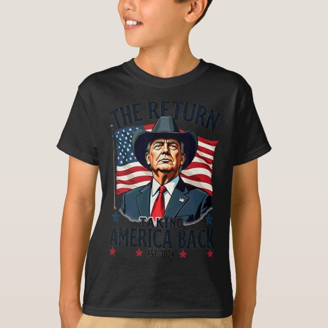 Camiseta Presidente Patriótico Donald Trump Cowboy Assumind (Frente)
