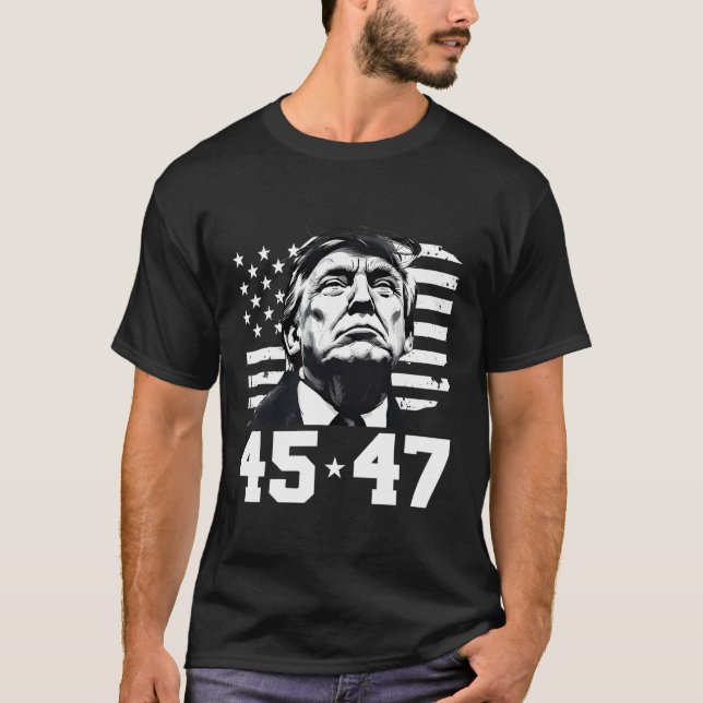 Camiseta Presidente Trump 45 47 Vance da bandeira americana (Frente)