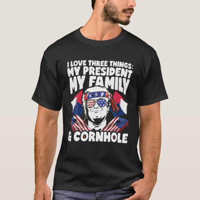 Camiseta Presidente Trump Family Cornhole MAGA Bean Bag jul (Frente)