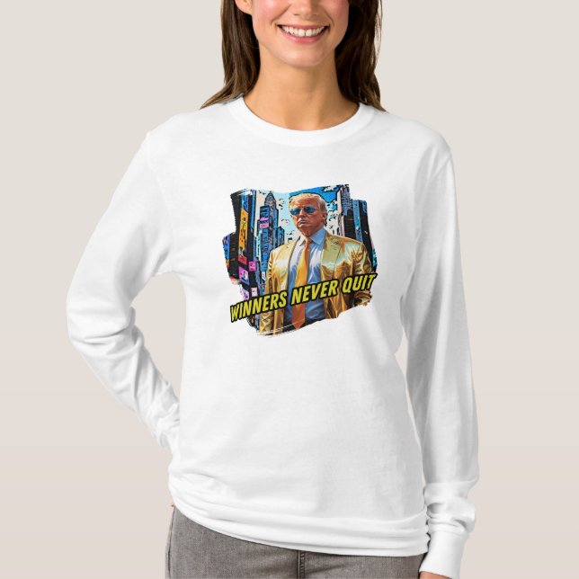 Camiseta Presidente Trump - Vencedores Nunca Sair (Frente)