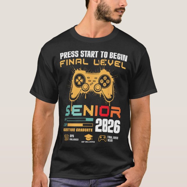 Camiseta Press Start To Begin Final Level Senior 2026 Gamer (Frente)