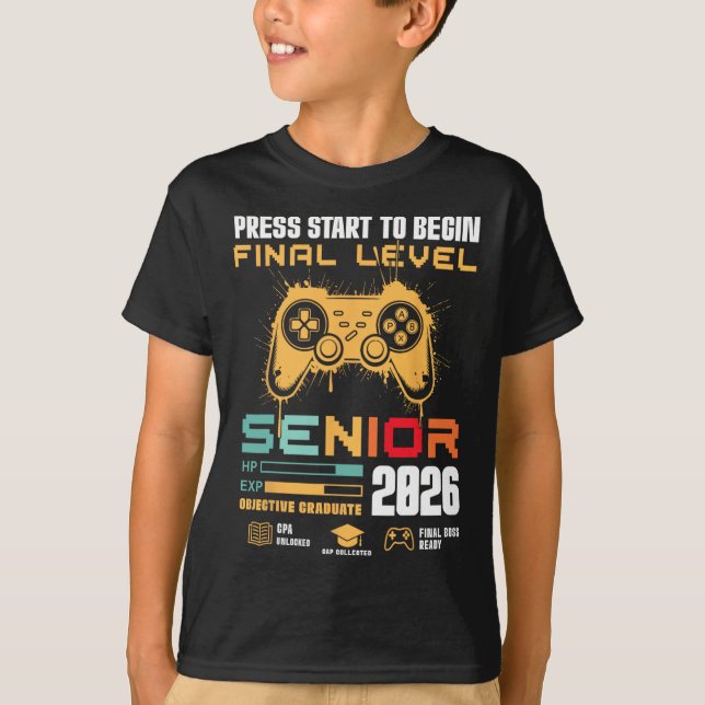 Camiseta Press Start To Begin Final Level Senior 2026 Gamer (Frente)
