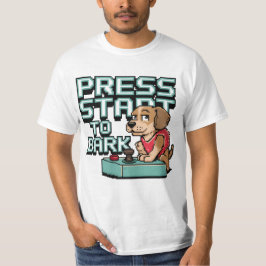 Camiseta Pressione Start (Iniciar) para o Latido Gamer Dog 