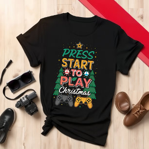 Camiseta Pressione Start to Play Christmas Gamer Holiday De
