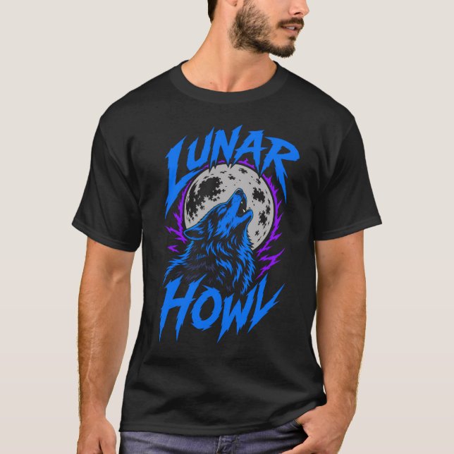 Camiseta Preta ADOM Lunar Howl Wolf (Frente)