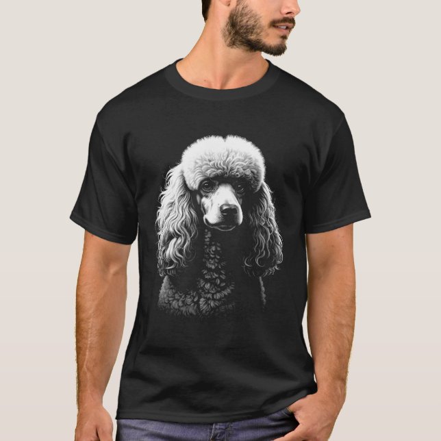 Camiseta Preta Arte Cabeça de Cachorro Poodle (Frente)