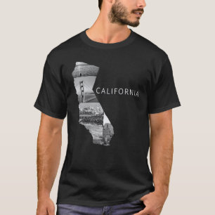 Camiseta preta cinza mapa do estado da Califórnia