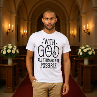 Camiseta Preta com Cruz e 'Com Deus Todas as Coisa