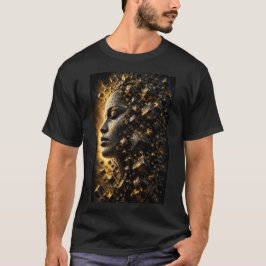 Camiseta Preta com Cubos de Rosto Fragmentado em 3