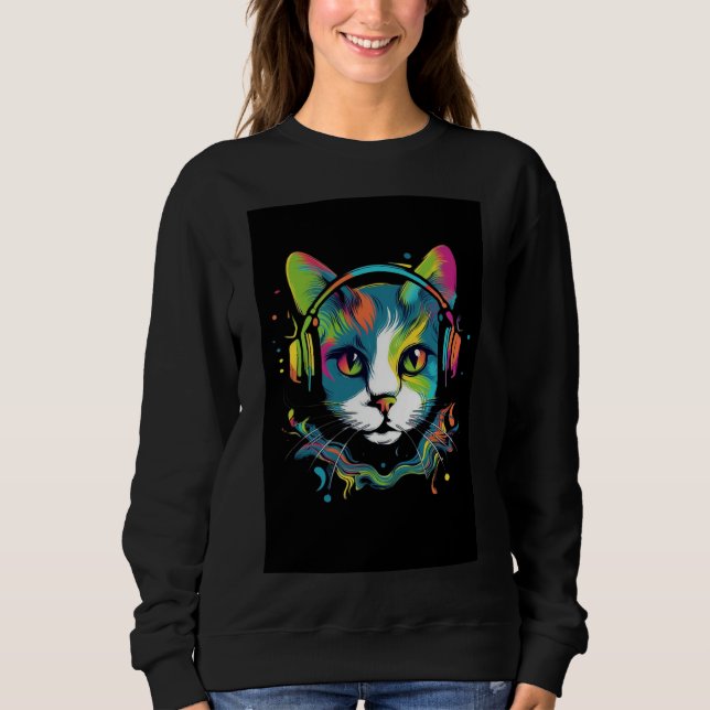 Camiseta preta com desenho de gato  (Frente)