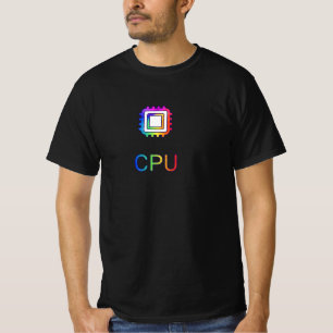 Camiseta preta com design de CPU em cores vibrante