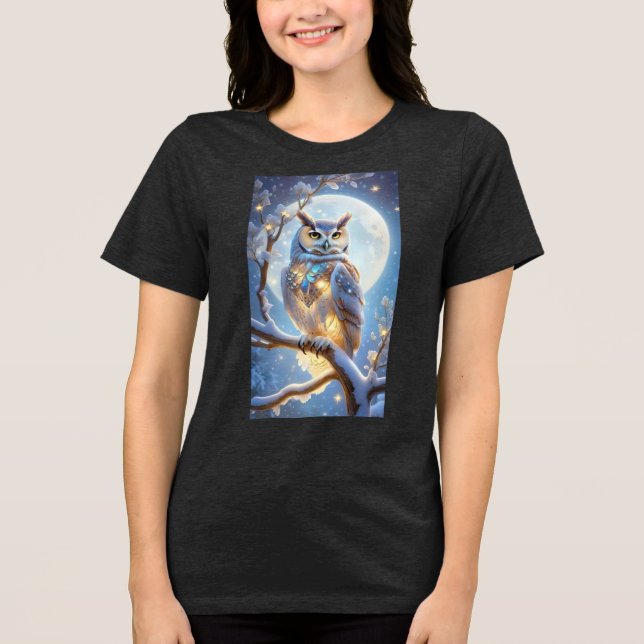 Camiseta preta com estampa de coruja Night Vibes (Frente)