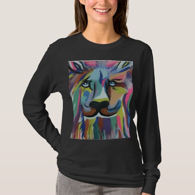 Camiseta preta com manga comprida e desenho de Leã (Frente)