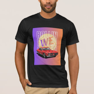 Camiseta preta com mangas curtas e desenho do Dodg