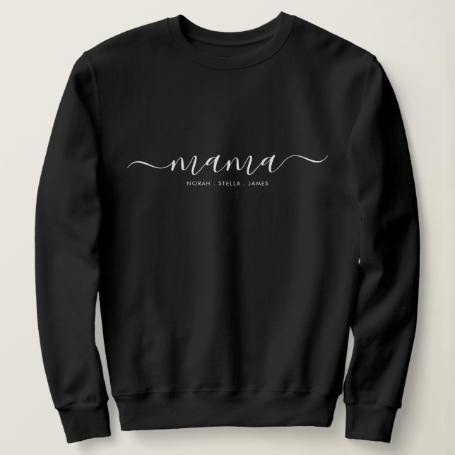 Camiseta Preta com Nomes dos Filhos e Mãe em Letra (Frente do Design)