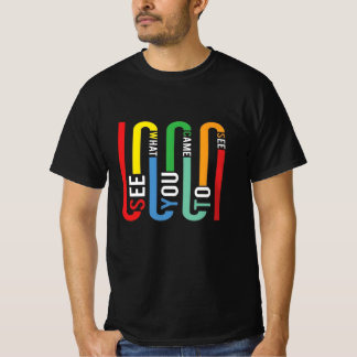Camiseta Preta com Tipografia Retro Arco-Íris, Cam
