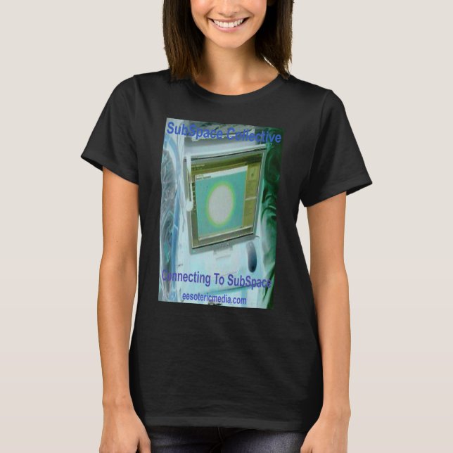 Camiseta preta "Conectando ao SubEspaço" feminina (Frente)