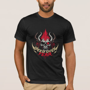 Camiseta preta crânio de corrida de velocidade mas