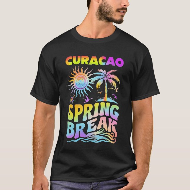 camiseta preta curacao spring break (Frente)