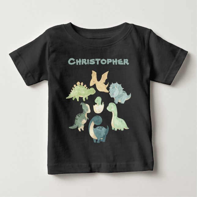 Camiseta Preta de Bebê Dinossauro Personalizada (Frente)