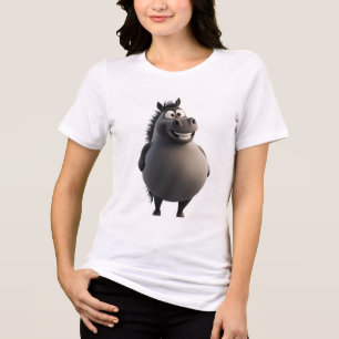 Camiseta Preta de Cavalo Redondo Gráfico Fofo de