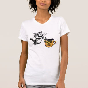 Camiseta Preta de Gato Amante de Café