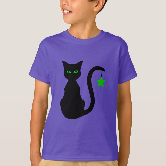Camiseta Preta de Gato (Criança) (Frente)