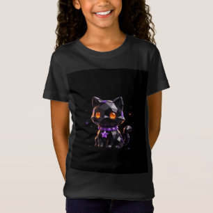 Camiseta Preta de Gato de Cristal de Halloween par