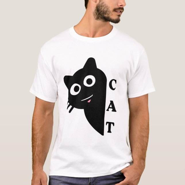 Camiseta Preta de Gato Fofo Espiando (Frente)